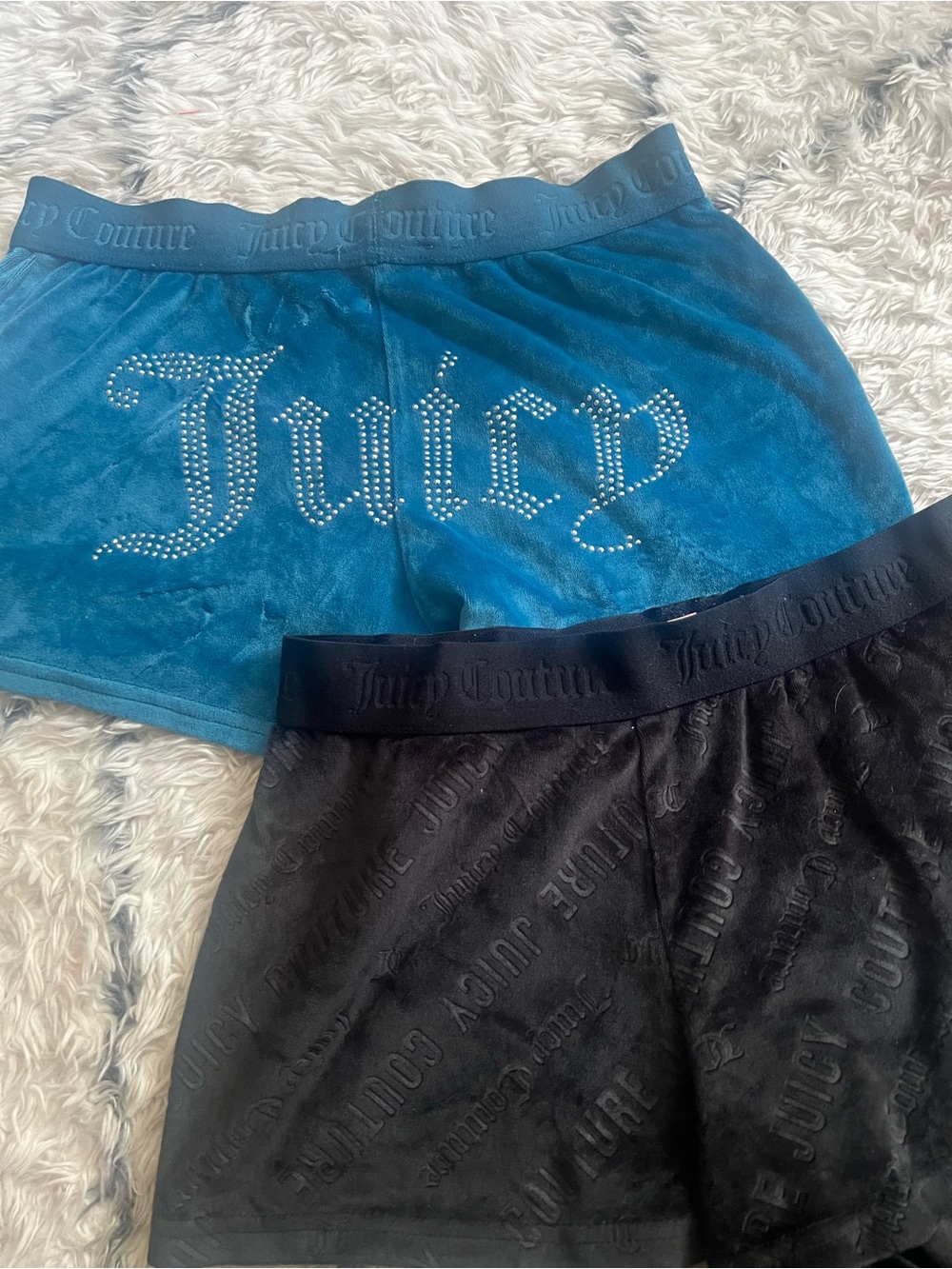 Juicy Couture Teal Blue & Black Velour Shorts Set